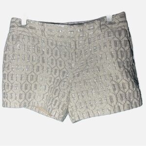 Banana Republic Vtg Womens Geometric dressy Shorts Beige Silver Metallic size 2